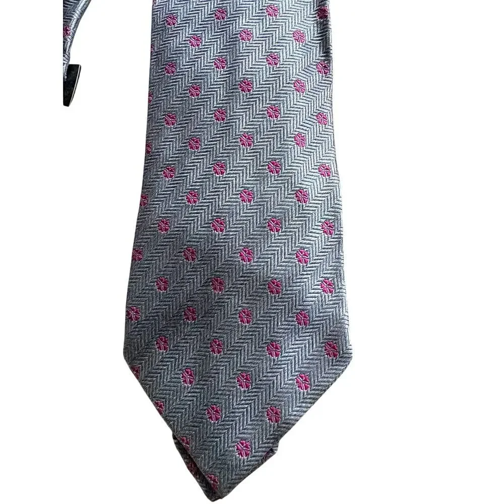 Ermenegildo Zegna 100% Silk Tie Blue Pink Herringbone Designer Italy